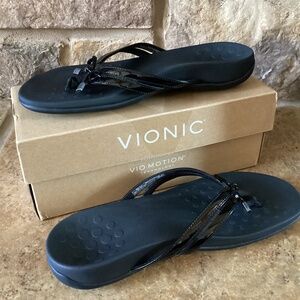 Vionic Bella X Flip Flops Size 8.5 Black Women's Thongs Sandals Bow